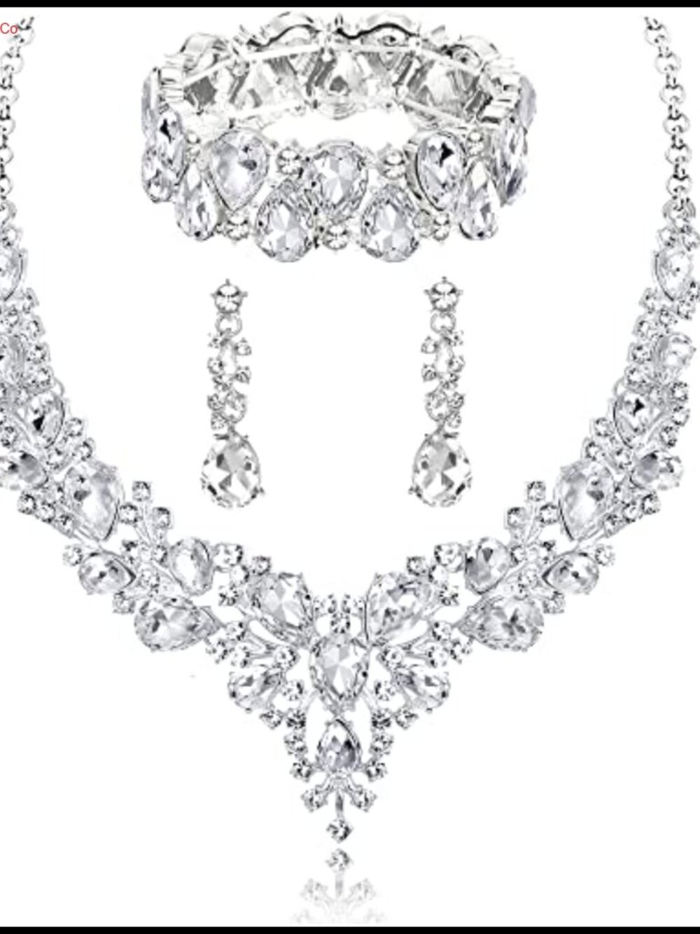 Rhinestone Crystal Bridal Jewelry Set Necklace Earrings Bracelet
